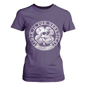 Lucky Is For Heretics Skull Shamrock T Shirt For Women Proverbs 16:33 Christian St Patricks Day Statement TS02 Purple Print Your Wear