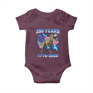 Funny Patriotic Dino Rex 250 Years 1776 2026 Baby Onesie Dinosaur USA Flag America 250th Anniversary Celebration TS02 Maroon Print Your Wear