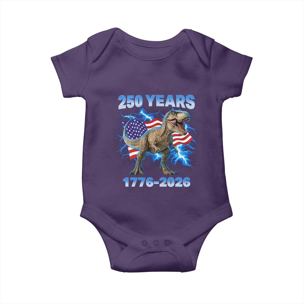 Funny Patriotic Dino Rex 250 Years 1776 2026 Baby Onesie Dinosaur USA Flag America 250th Anniversary Celebration TS02 Purple Print Your Wear