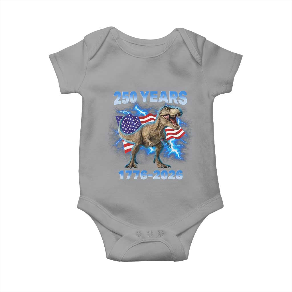 Funny Patriotic Dino Rex 250 Years 1776 2026 Baby Onesie Dinosaur USA Flag America 250th Anniversary Celebration TS02 Sport Gray Print Your Wear