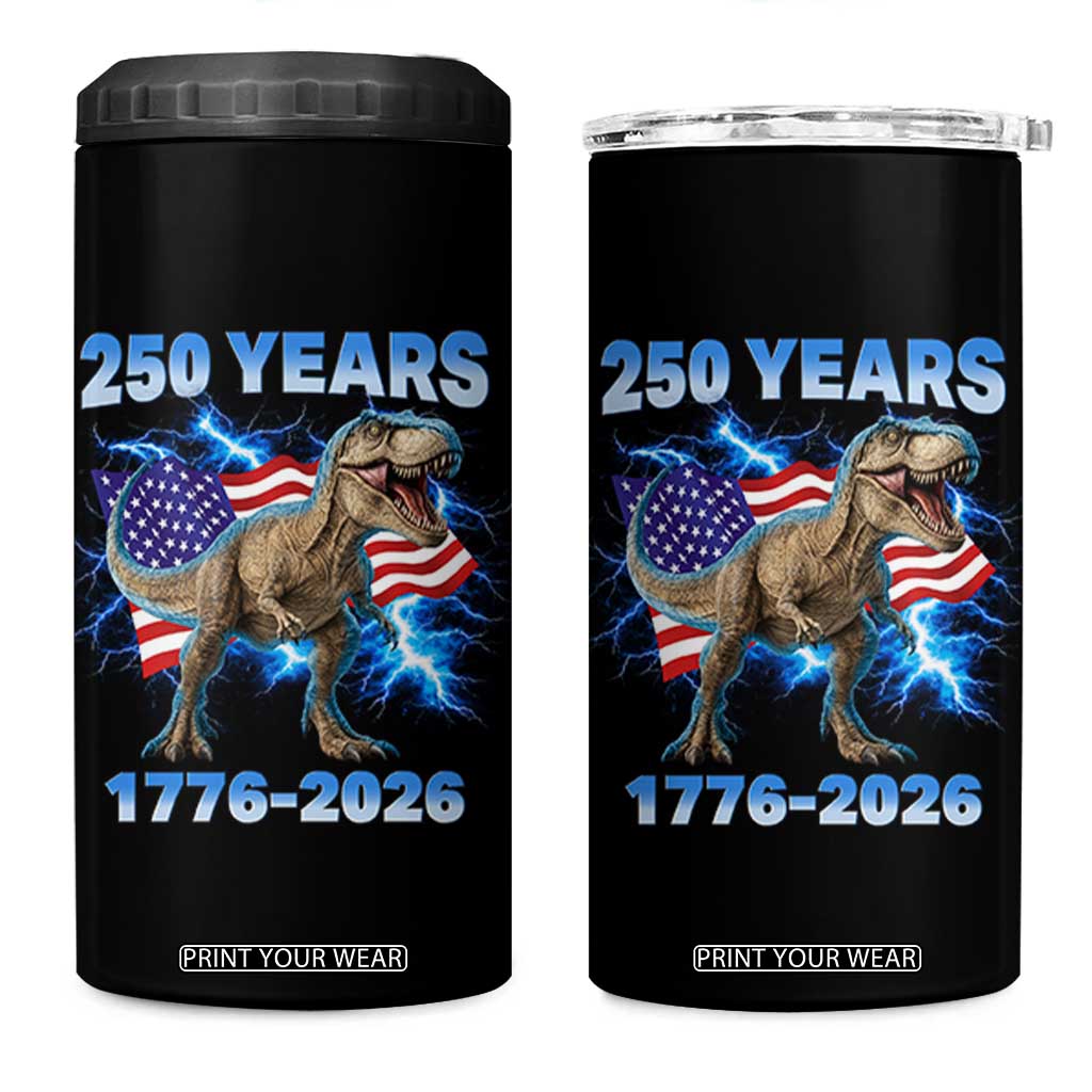 Funny Patriotic Dino Rex 250 Years 1776 2026 4 in 1 Can Cooler Tumbler Dinosaur USA Flag America 250th Anniversary Celebration TS02 One Size: 16 oz Black Print Your Wear