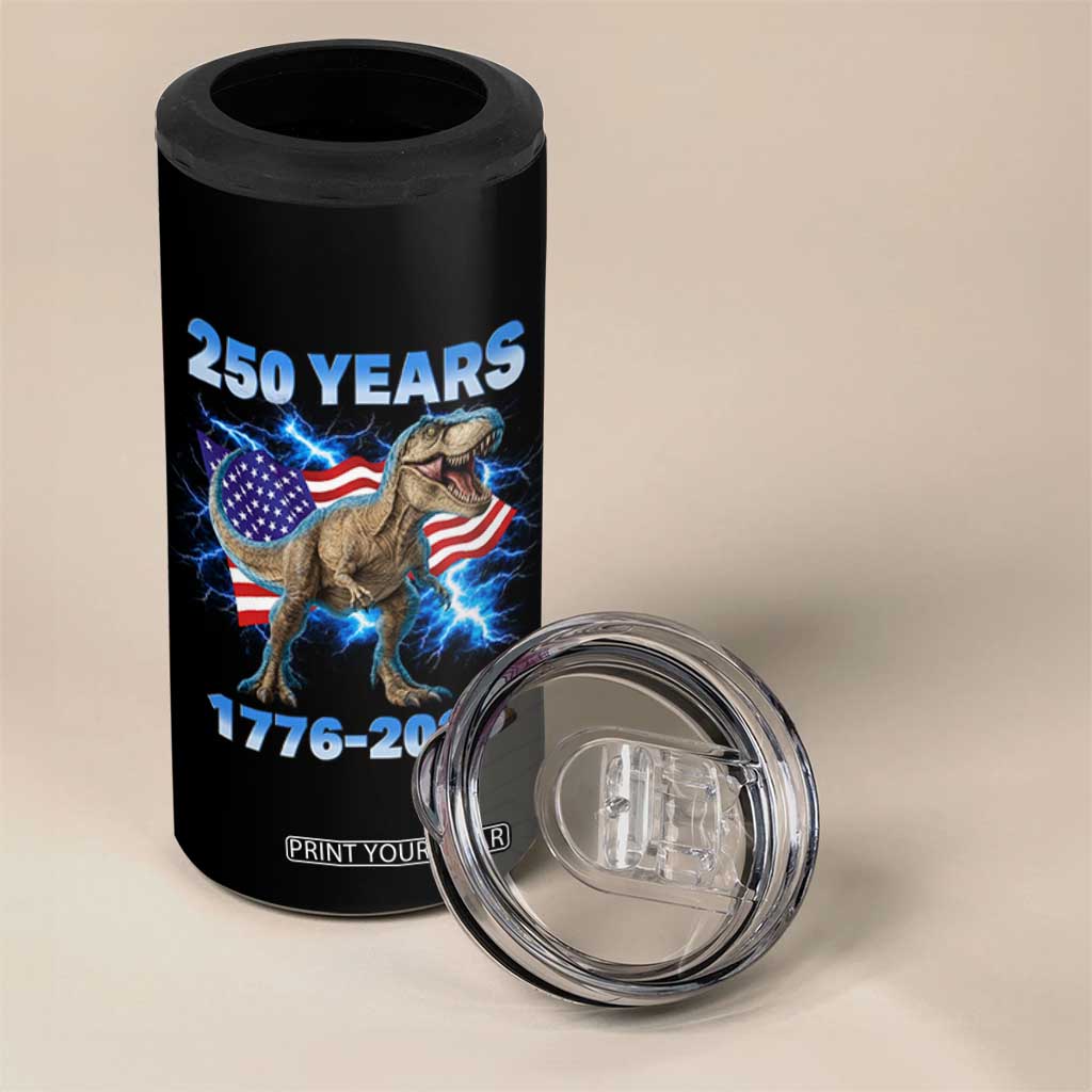 Funny Patriotic Dino Rex 250 Years 1776 2026 4 in 1 Can Cooler Tumbler Dinosaur USA Flag America 250th Anniversary Celebration TS02 Print Your Wear