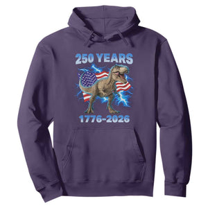 Funny Patriotic Dino Rex 250 Years 1776 2026 Hoodie Dinosaur USA Flag America 250th Anniversary Celebration TS02 Purple Print Your Wear
