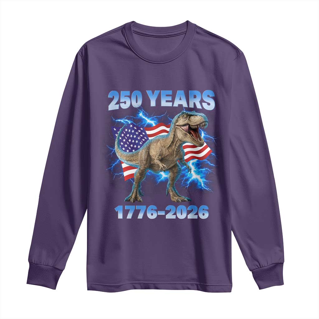 Funny Patriotic Dino Rex 250 Years 1776 2026 Long Sleeve Shirt Dinosaur USA Flag America 250th Anniversary Celebration TS02 Purple Print Your Wear