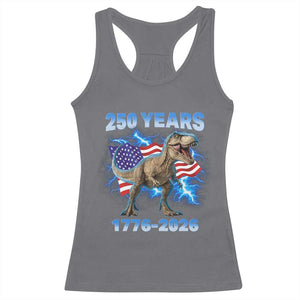 Funny Patriotic Dino Rex 250 Years 1776 2026 Racerback Tank Top Dinosaur USA Flag America 250th Anniversary Celebration TS02 Charcoal Print Your Wear