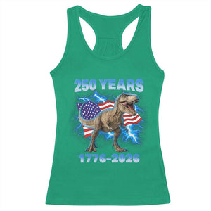 Funny Patriotic Dino Rex 250 Years 1776 2026 Racerback Tank Top Dinosaur USA Flag America 250th Anniversary Celebration TS02 Irish Green Print Your Wear