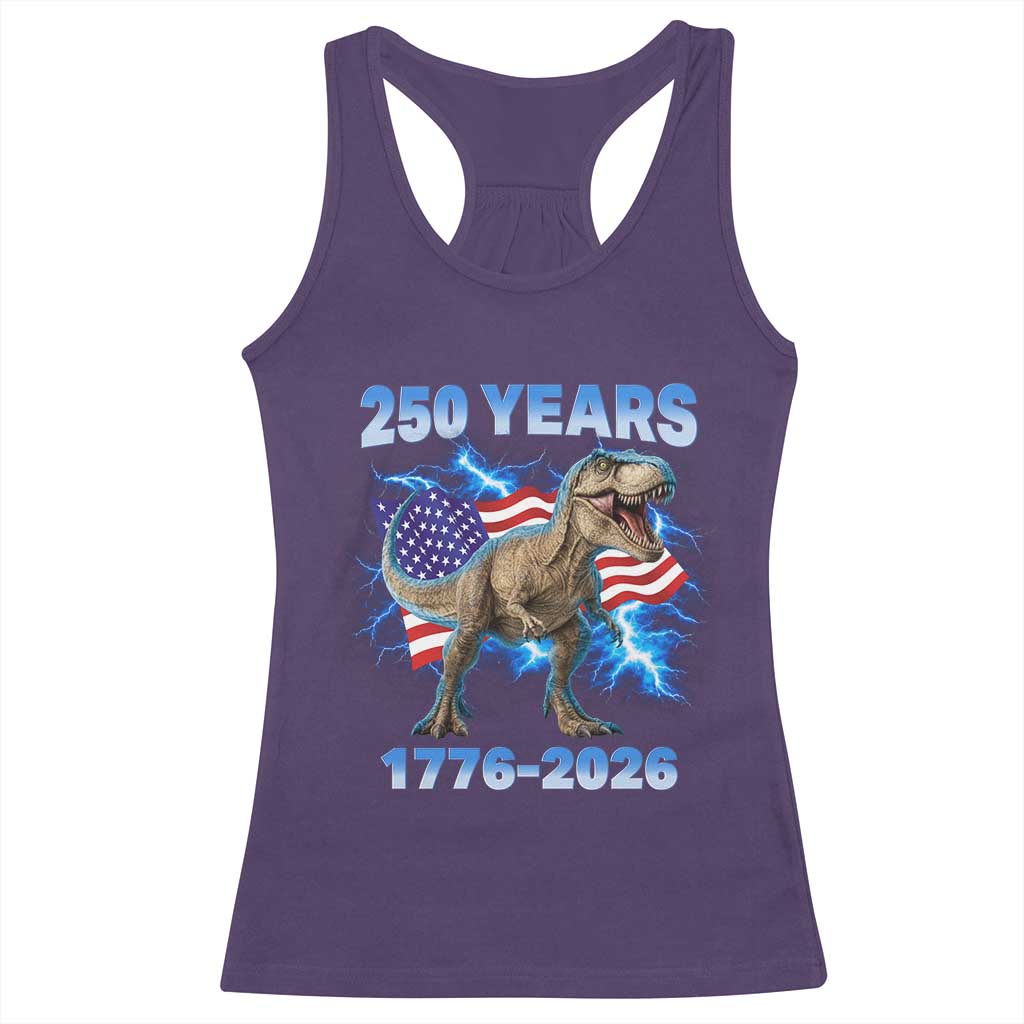 Funny Patriotic Dino Rex 250 Years 1776 2026 Racerback Tank Top Dinosaur USA Flag America 250th Anniversary Celebration TS02 Purple Print Your Wear