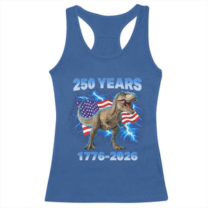 Funny Patriotic Dino Rex 250 Years 1776 2026 Racerback Tank Top Dinosaur USA Flag America 250th Anniversary Celebration TS02 Royal Blue Print Your Wear