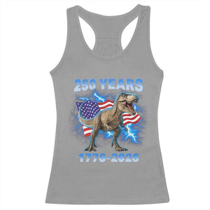 Funny Patriotic Dino Rex 250 Years 1776 2026 Racerback Tank Top Dinosaur USA Flag America 250th Anniversary Celebration TS02 Sport Gray Print Your Wear