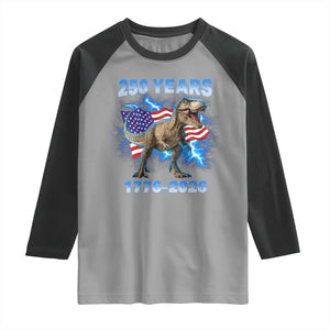 Funny Patriotic Dino Rex 250 Years 1776 2026 Raglan Shirt Dinosaur USA Flag America 250th Anniversary Celebration TS02 Sport Gray Black Print Your Wear