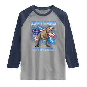 Funny Patriotic Dino Rex 250 Years 1776 2026 Raglan Shirt Dinosaur USA Flag America 250th Anniversary Celebration TS02 Sport Gray Navy Print Your Wear