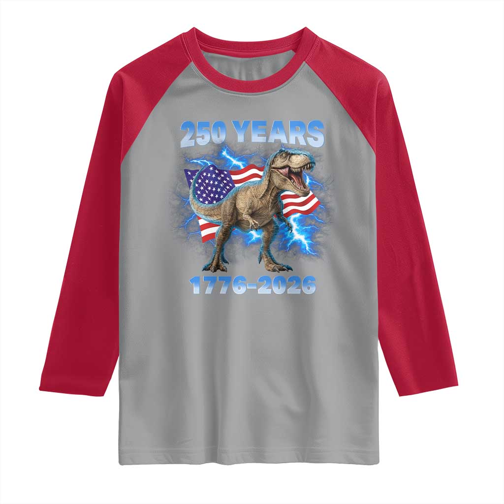 Funny Patriotic Dino Rex 250 Years 1776 2026 Raglan Shirt Dinosaur USA Flag America 250th Anniversary Celebration TS02 Sport Gray Red Print Your Wear