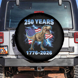 Funny Patriotic Dino Rex 250 Years 1776 2026 Spare Tire Cover Dinosaur USA Flag America 250th Anniversary Celebration TS02 No hole Black Print Your Wear
