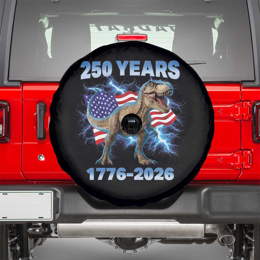 Funny Patriotic Dino Rex 250 Years 1776 2026 Spare Tire Cover Dinosaur USA Flag America 250th Anniversary Celebration TS02 Black Print Your Wear