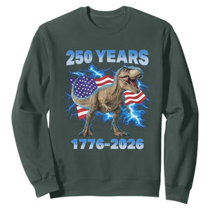 Funny Patriotic Dino Rex 250 Years 1776 2026 Sweatshirt Dinosaur USA Flag America 250th Anniversary Celebration TS02 Dark Forest Green Print Your Wear