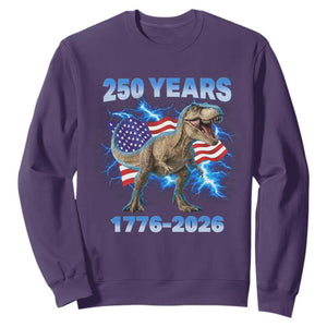 Funny Patriotic Dino Rex 250 Years 1776 2026 Sweatshirt Dinosaur USA Flag America 250th Anniversary Celebration TS02 Purple Print Your Wear