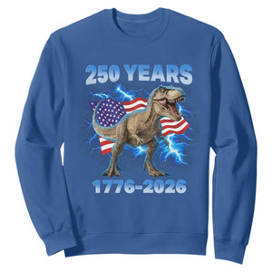 Funny Patriotic Dino Rex 250 Years 1776 2026 Sweatshirt Dinosaur USA Flag America 250th Anniversary Celebration TS02 Royal Blue Print Your Wear