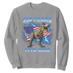 Funny Patriotic Dino Rex 250 Years 1776 2026 Sweatshirt Dinosaur USA Flag America 250th Anniversary Celebration TS02 Sport Gray Print Your Wear