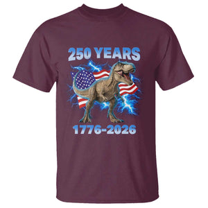 Funny Patriotic Dino Rex 250 Years 1776 2026 T Shirt Dinosaur USA Flag America 250th Anniversary Celebration TS02 Maroon Print Your Wear