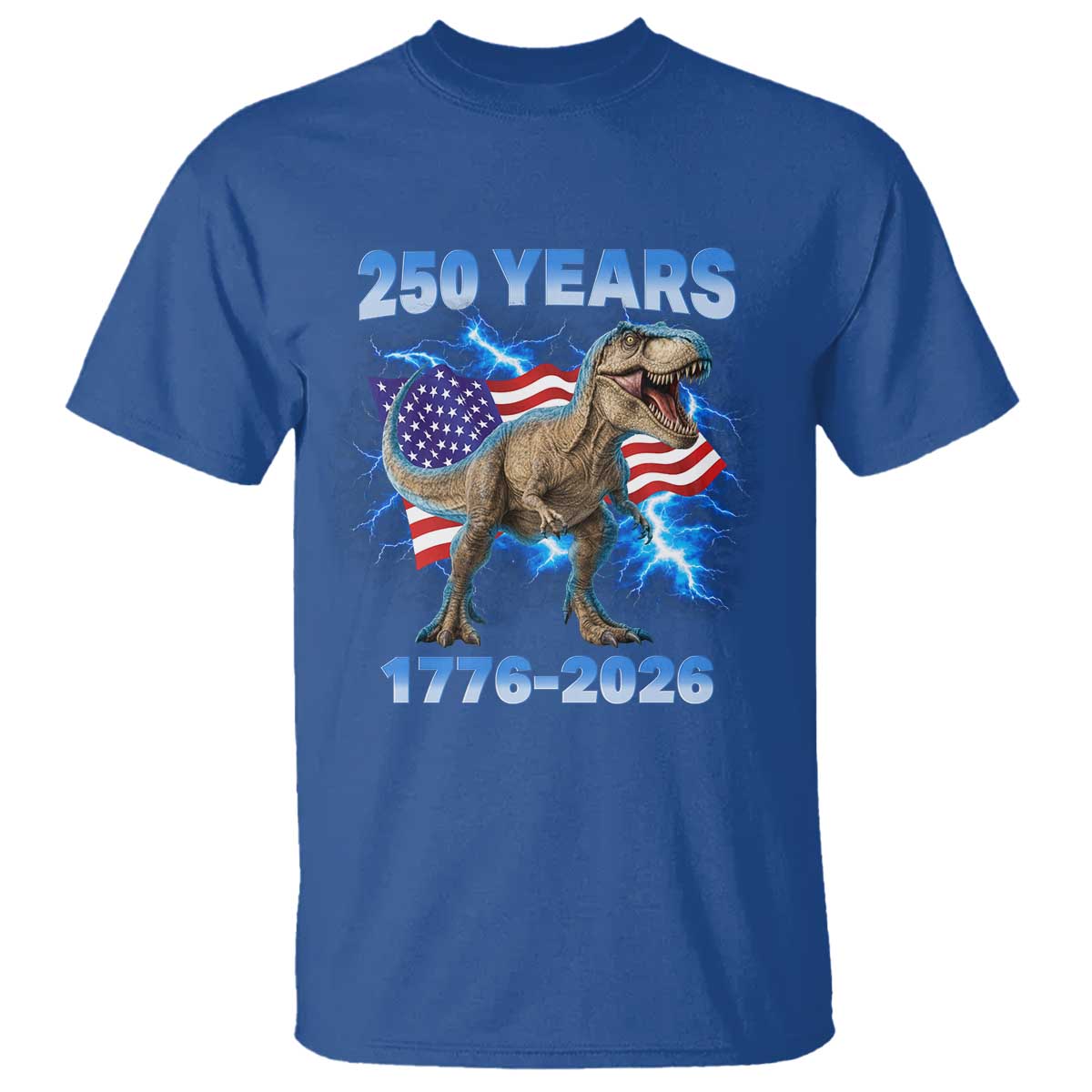 Funny Patriotic Dino Rex 250 Years 1776 2026 T Shirt Dinosaur USA Flag America 250th Anniversary Celebration TS02 Royal Blue Print Your Wear