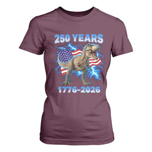 Funny Patriotic Dino Rex 250 Years 1776 2026 T Shirt For Women Dinosaur USA Flag America 250th Anniversary Celebration TS02 Maroon Print Your Wear