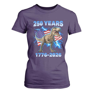 Funny Patriotic Dino Rex 250 Years 1776 2026 T Shirt For Women Dinosaur USA Flag America 250th Anniversary Celebration TS02 Purple Print Your Wear
