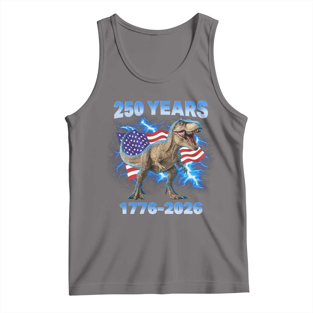 Funny Patriotic Dino Rex 250 Years 1776 2026 Tank Top Dinosaur USA Flag America 250th Anniversary Celebration TS02 Deep Heather Print Your Wear