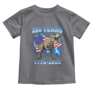 Funny Patriotic Dino Rex 250 Years 1776 2026 Toddler T Shirt Dinosaur USA Flag America 250th Anniversary Celebration TS02 Charcoal Print Your Wear