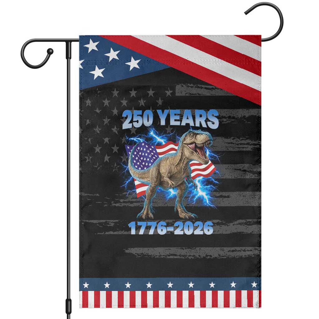 Funny Patriotic Dino Rex 250 Years 1776 2026 Garden Flag Dinosaur USA Flag America 250th Anniversary Celebration TS02 Distressed Black Blue Print Your Wear