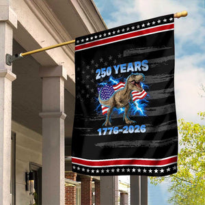 Funny Patriotic Dino Rex 250 Years 1776 2026 Garden Flag Dinosaur USA Flag America 250th Anniversary Celebration TS02 Distressed Black Red Print Your Wear