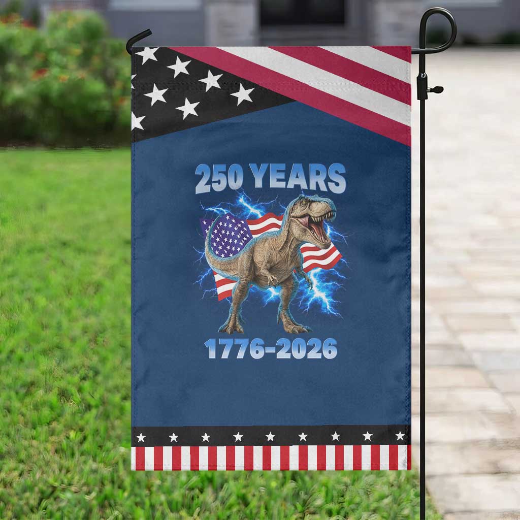 Funny Patriotic Dino Rex 250 Years 1776 2026 Garden Flag Dinosaur USA Flag America 250th Anniversary Celebration TS02 Classic Blue Black Print Your Wear
