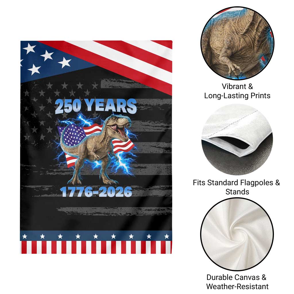 Funny Patriotic Dino Rex 250 Years 1776 2026 Garden Flag Dinosaur USA Flag America 250th Anniversary Celebration TS02 Print Your Wear