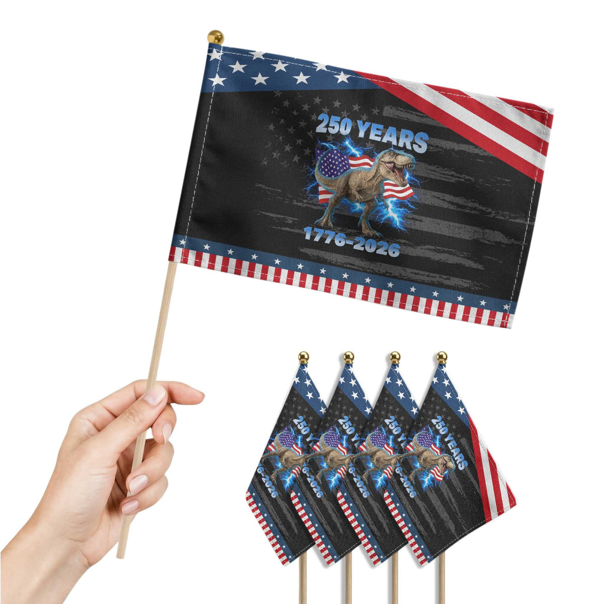 Funny Patriotic Dino Rex 250 Years 1776 2026 Patriotic Handheld Flag Dinosaur USA Flag America 250th Anniversary Celebration TS02 Print Your Wear