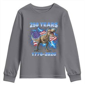 Funny Patriotic Dino Rex 250 Years 1776 2026 Youth Sweatshirt Dinosaur USA Flag America 250th Anniversary Celebration TS02 Charcoal Print Your Wear