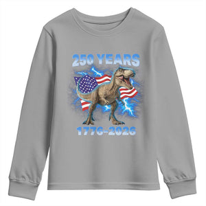 Funny Patriotic Dino Rex 250 Years 1776 2026 Youth Sweatshirt Dinosaur USA Flag America 250th Anniversary Celebration TS02 Sport Gray Print Your Wear