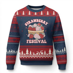 Strawberry Festival Ugly Christmas Sweater Retro Strawberries Fruit Lover TS02 Navy Red Print Your Wear