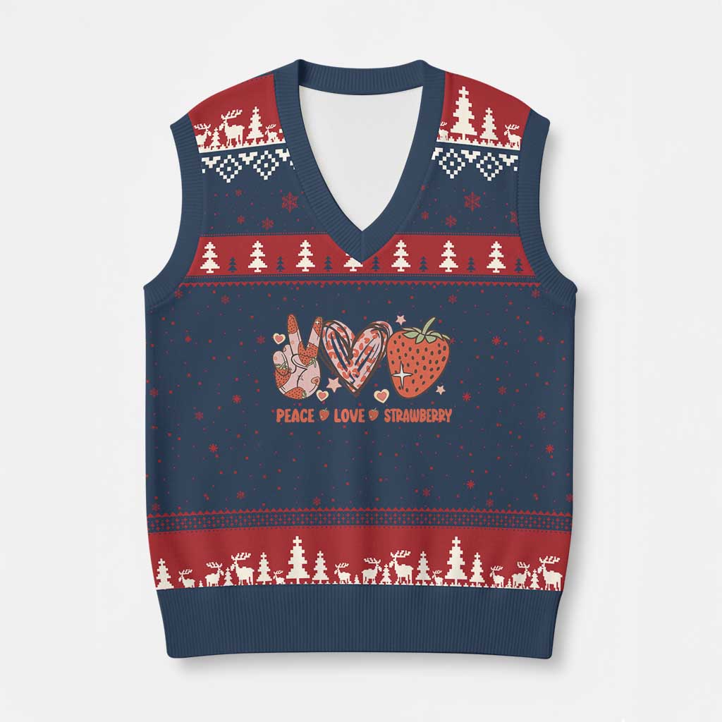 Strawberry Festival V-Neck Knit Sweater Vest Peace Love Strawberry Cute Fruit Lover TS02 Navy Red Print Your Wear