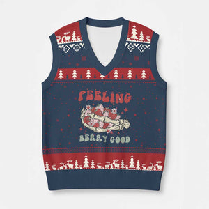 Strawberry Festival V-Neck Knit Sweater Vest Feeling Berry Good Fruit Lover Skeleton Hand TS02 Navy Red Print Your Wear