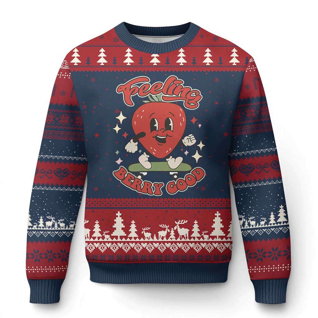Strawberry Festival Ugly Christmas Sweater Cute Feeling Berry Good Fruit Lover TS02 Navy Red Print Your Wear