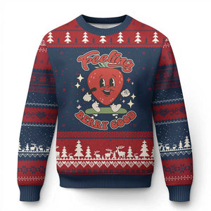 Strawberry Festival Ugly Christmas Sweater Cute Feeling Berry Good Fruit Lover TS02 Navy Red Print Your Wear