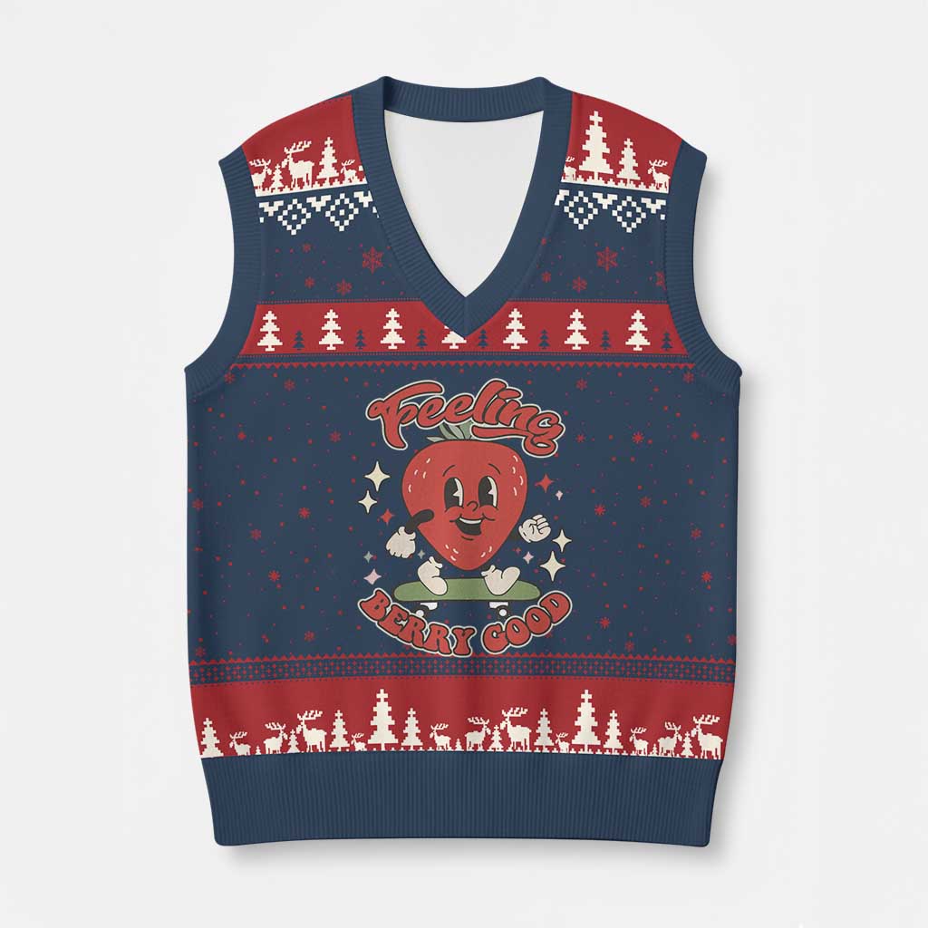 Strawberry Festival V-Neck Knit Sweater Vest Cute Feeling Berry Good Fruit Lover TS02 Navy Red Print Your Wear