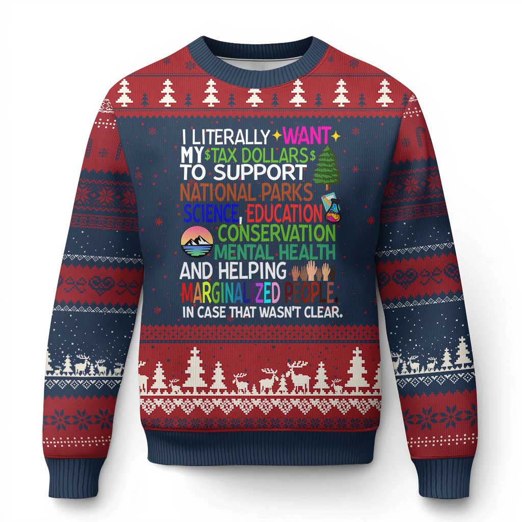 I Literally Want My Tax Dollars To Support National Park Ugly Christmas Sweater TS02 Navy Red Print Your Wear