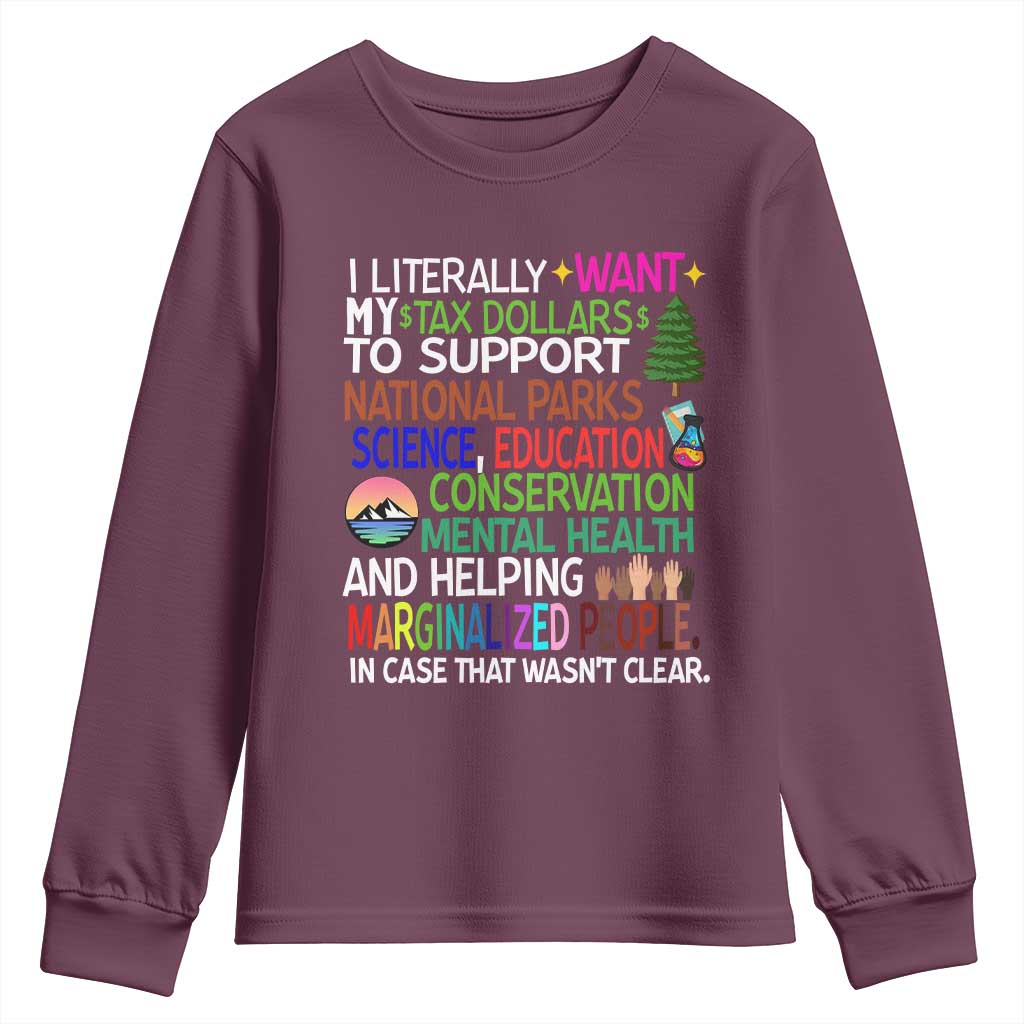 I Literally Want My Tax Dollars To Support National Park Youth Sweatshirt TS02 Maroon Print Your Wear