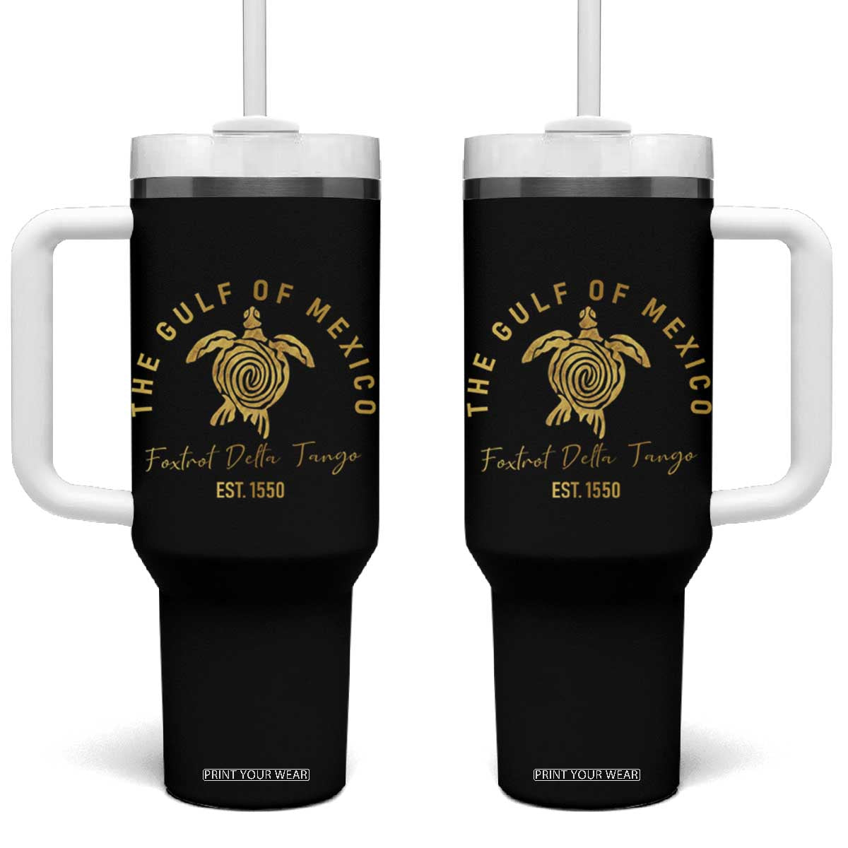 Gulf Of Mexico Turtle Tumbler With Handle Foxtrots Deltas Tangos TS02 One Size: 40 oz Black Print Your Wear