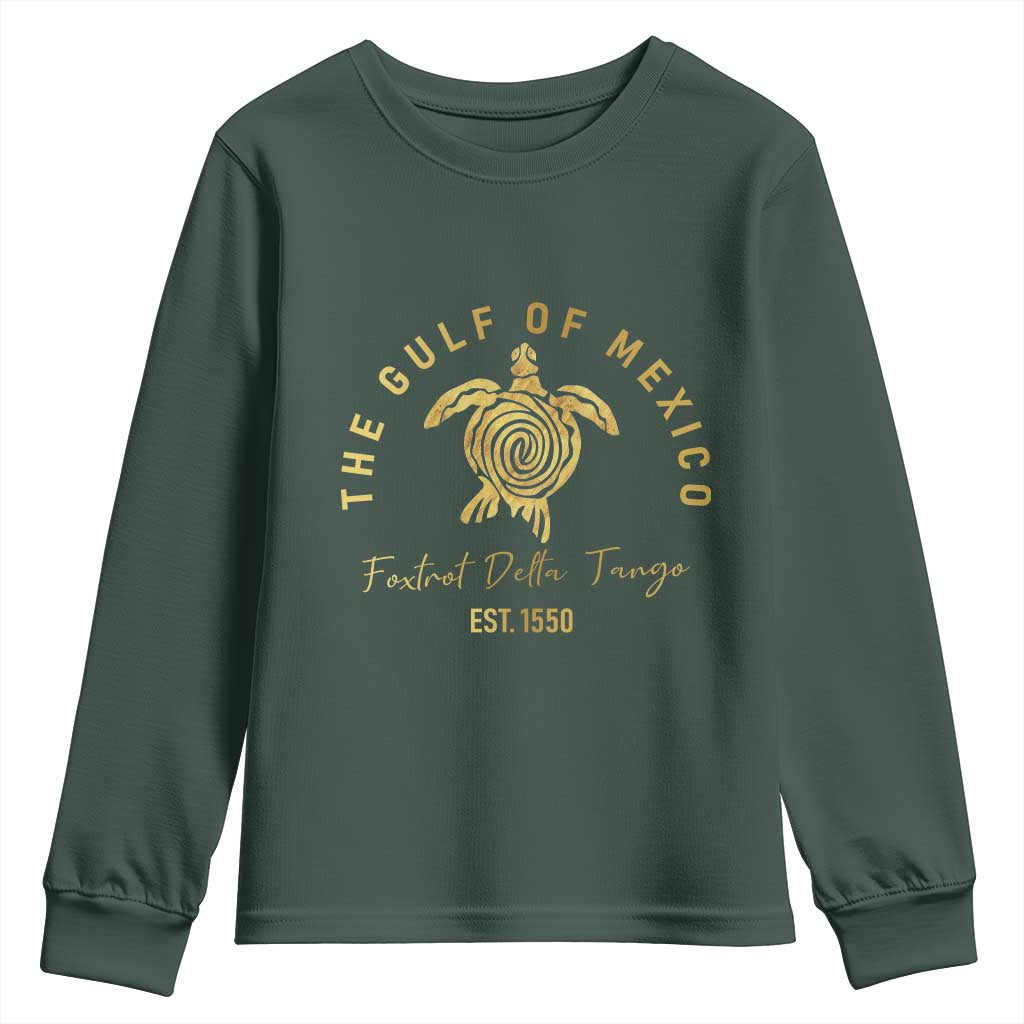 Gulf Of Mexico Turtle Youth Sweatshirt Foxtrots Deltas Tangos TS02 Dark Forest Green Print Your Wear