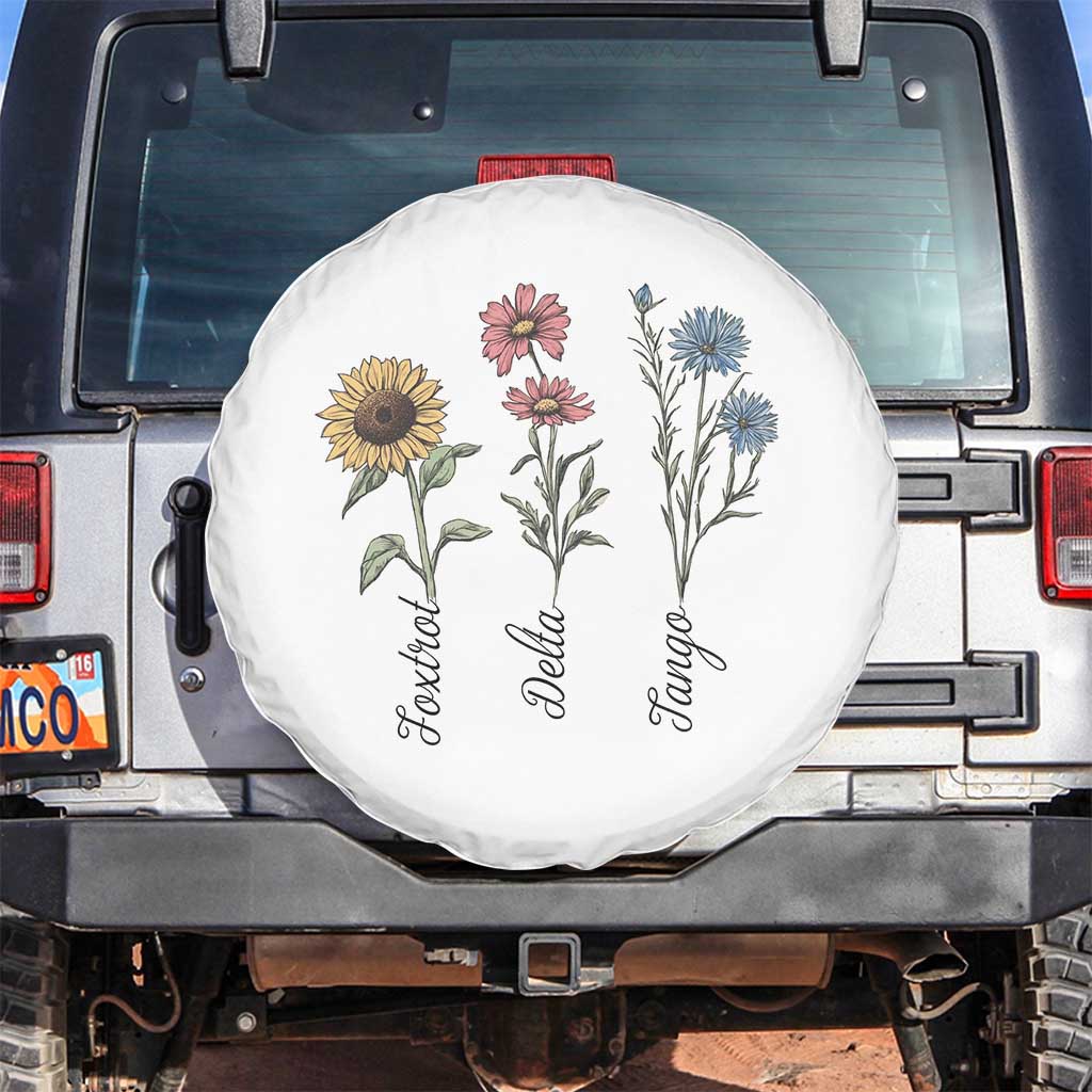 Floral FDT Foxtrot Delta Tango Spare Tire Cover Funny Offensive Retro TS02 No hole White Print Your Wear