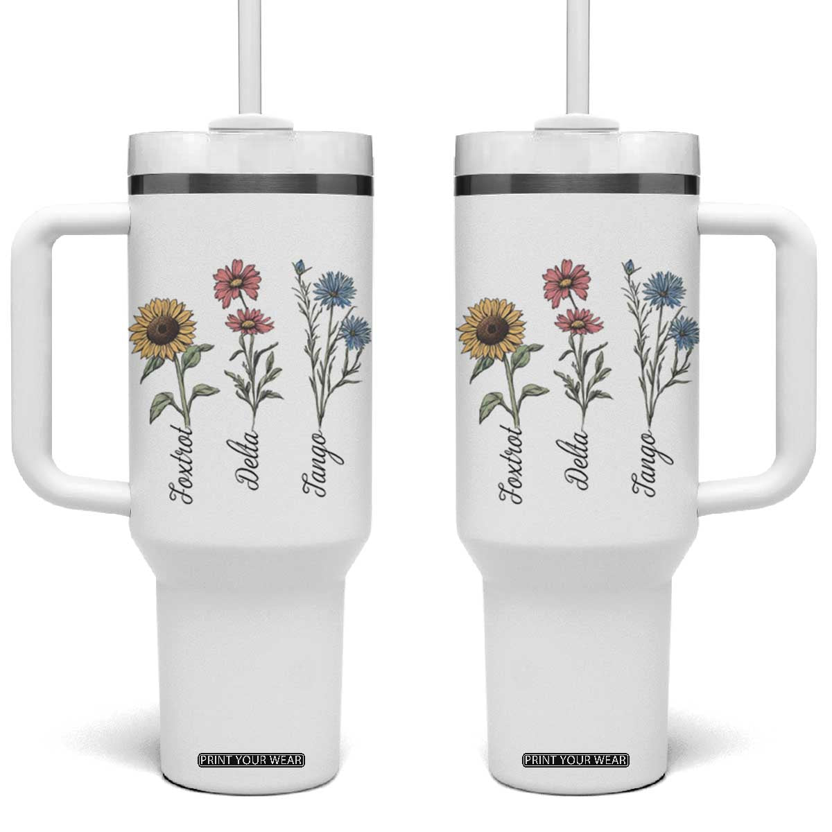 Floral FDT Foxtrot Delta Tango Tumbler With Handle Funny Offensive Retro TS02 One Size: 40 oz White Print Your Wear