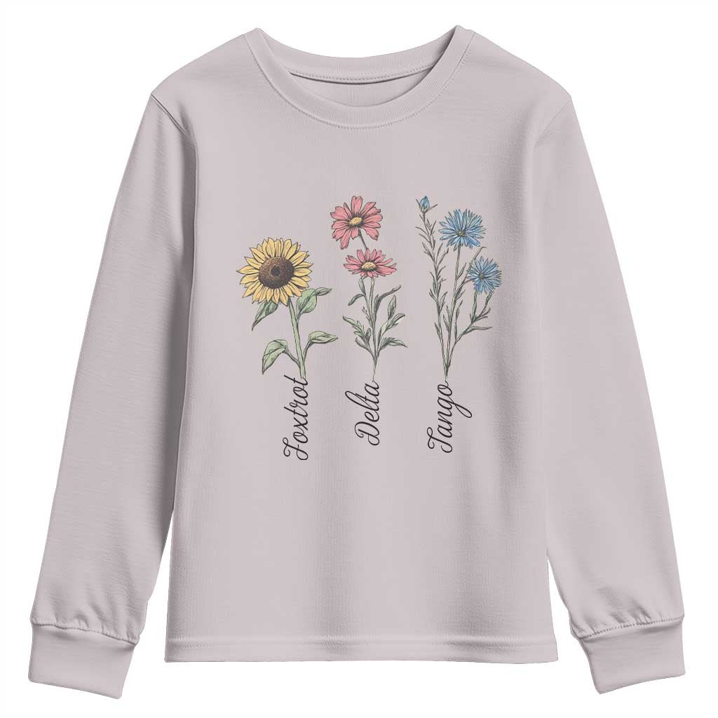 Floral FDT Foxtrot Delta Tango Youth Sweatshirt Funny Offensive Retro TS02 Ice Gray Print Your Wear