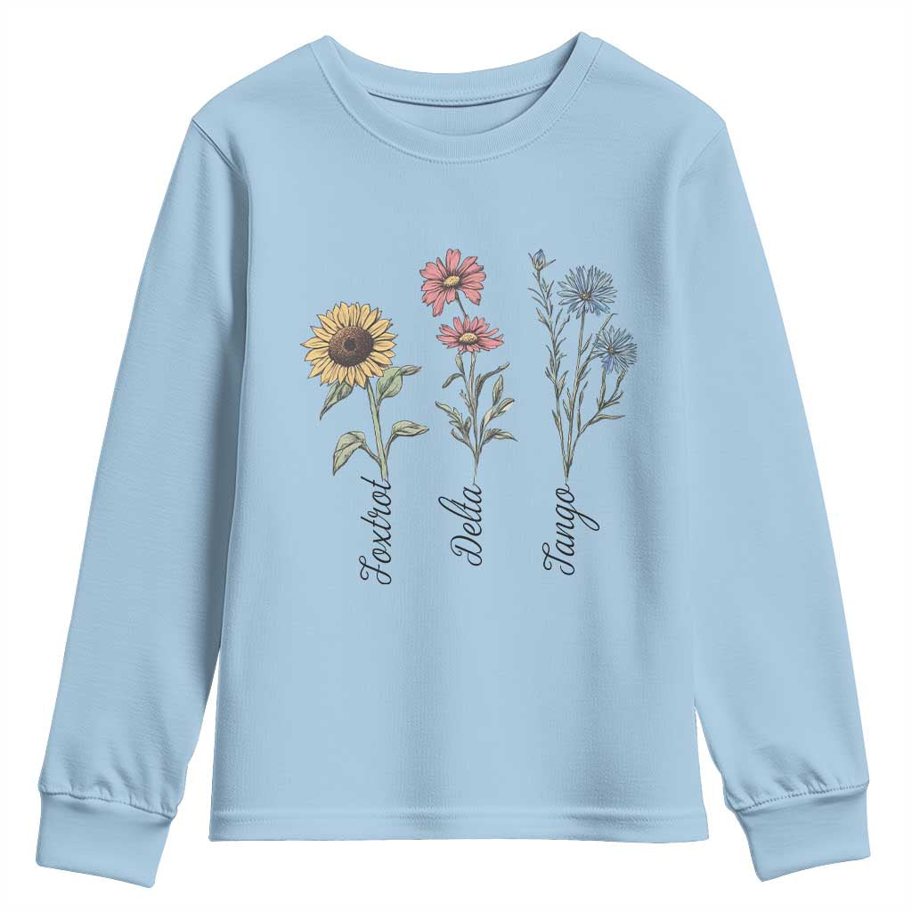 Floral FDT Foxtrot Delta Tango Youth Sweatshirt Funny Offensive Retro TS02 Light Blue Print Your Wear