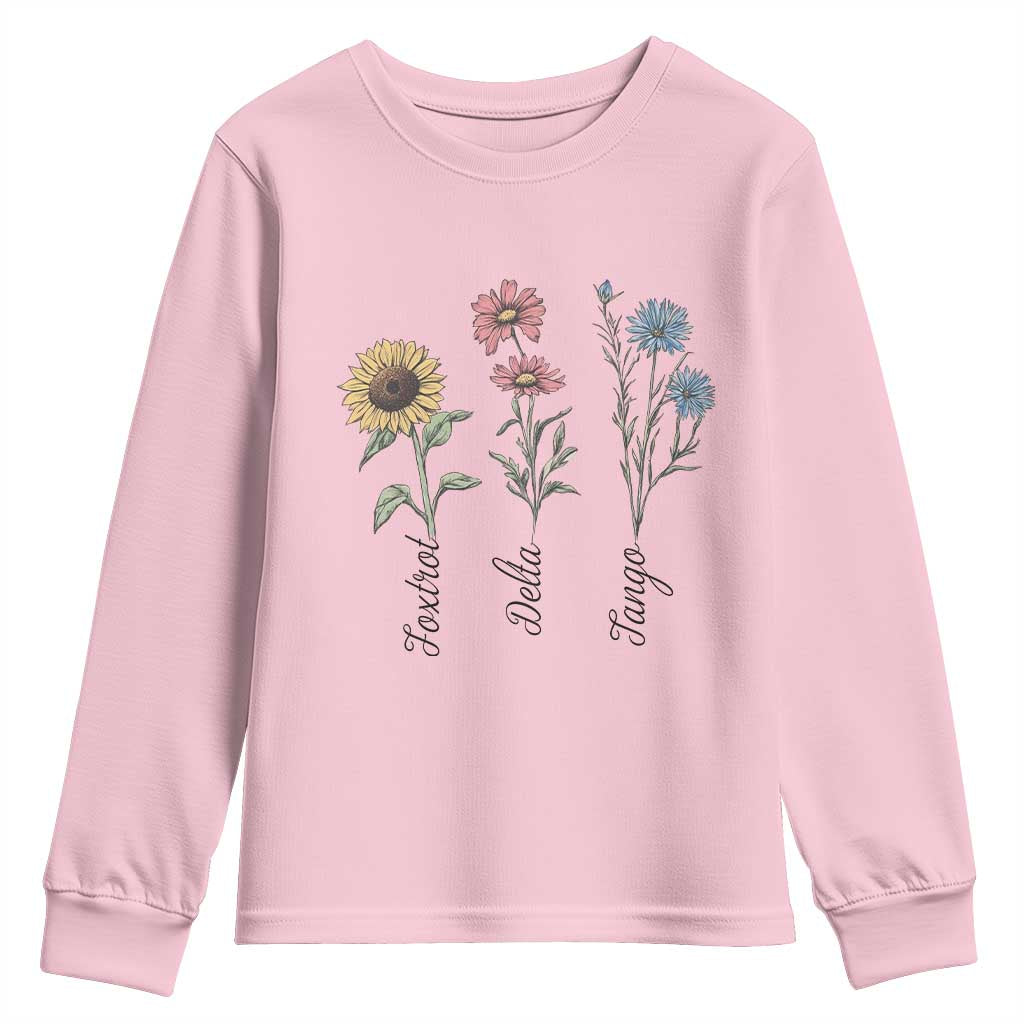 Floral FDT Foxtrot Delta Tango Youth Sweatshirt Funny Offensive Retro TS02 Light Pink Print Your Wear